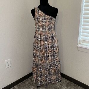 Knox Rose One-Shoulder Dress in Blue and Cream